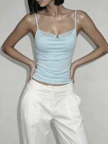 Top Dazzle Chic Women's Turquoise Knitted Short Sleeve V-Neck Top, Regular Hem And Ruffle Neck Details, Medium Stretch For A Stunning Fit - Blue - View 7