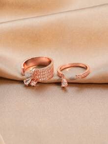 rakol 2pcs/Set Fashionable Cube & Waterdrop Shaped Embellished Women's Rings - Yellow Gold - View 6