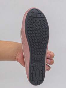 女款休閒圓頭一腳蹬樂福鞋,粉色仿麂皮平底鞋,柔軟舒適日常通勤開車莫卡辛鞋 - 粉紅色磨砂 - 查看 9