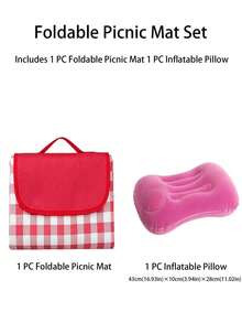 2PCS. Picnic Mat + Press-Type Inflatable Pillow Outdoor Camping Travel Combo Set - Multicolor - View 18