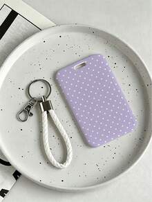 New Minimalist Polka Dot Pattern (Randomly Distributed Print) Card Holder (Card Holder + Keychain), Suitable For Student ID, Meal Card, Transit Card, Access Card And More, Functions As Bag Charm, Keychain, Wallet And Bank/Credit Card Storage, Equipped With Sliding Cover Design And Lanyard, Made Of Durable Plastic Material, Sturdy And Long-Lasting, Effectively Protects Work ID, Essential For Holiday Travel And University Life - Multicolor - View 8