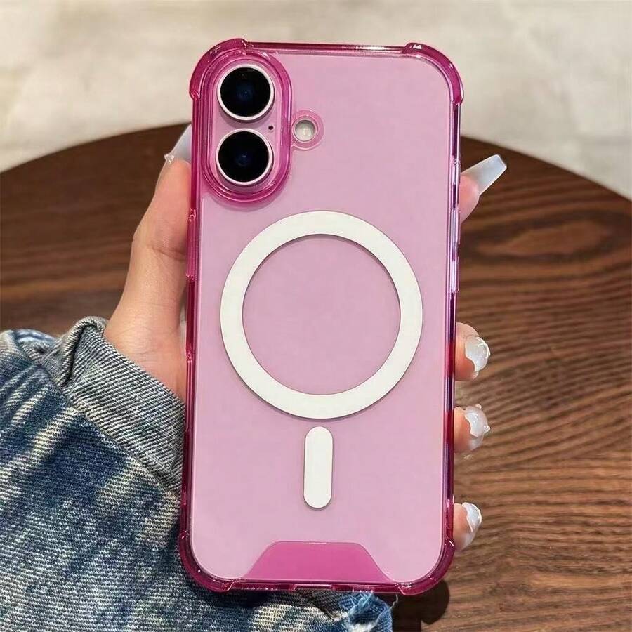 Casing Ponsel Transparan Mewah Tahan Guncangan dengan Pengisian Daya Nirkabel dan Bingkai Magnetik untuk iPhone 17/11/12/13/14/15/16 Pro Max Plus/17 Air - Bubuk tembus pandang - View 1