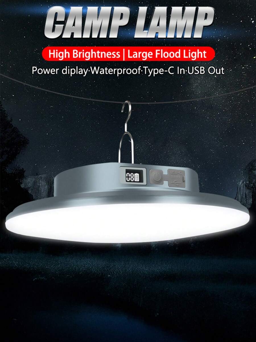 1PC 2-In-1 LED Camping Lantern Power Bank High Lumen Rechargeable Aluminum Alloy Searchlight With Hanging Hook For Hiking Emergency - A - View 1