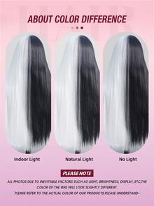 24 Inches Black White Wig Long Straight Wig Black Middle Part Wigs Long Wigs For Daily Party Halloween Wig - Black and White - View 9