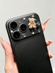 NNBILI Fluffy Pearl Bear Camera Lens Protector Film Compatible With IPhone 18 Pro Max/18 Pro/17 Pro Max/17 Pro, 3D Rhinestone Star Heart Diamond Decorated Camera Cover, Anti-Scratch Tempered Glass Lens Sticker, Cute Phone Camera Decoration - Light Brown Bear Pearl Necklace - View 3