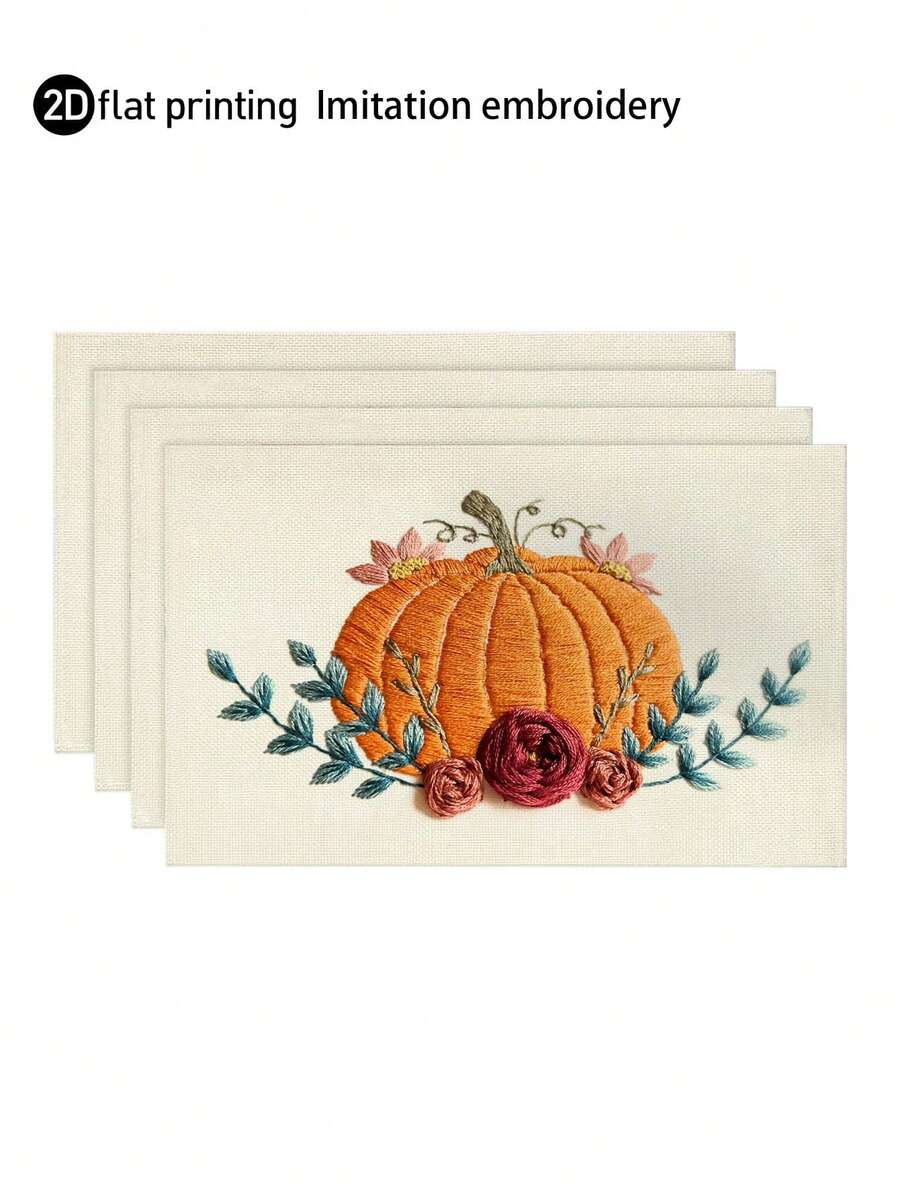 1pc/4pcs/6pcs,Autumn Pumpkin Table Mat,Rectangular Tablecloth,Washable,Suitable For Family Dinner,Coffee Table,Durable Kitchen And Dining Room Decor,Table Decor Party And Scene Decoration,Home Decor - Multicolor - View 1