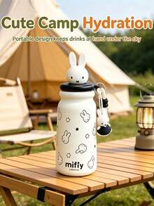 1個 MIFFY 500ML大容量保溫咖啡杯，可愛女孩水壺，316不鏽鋼便攜戶外杯附吸管，適合學生 - 白色 - 查看 2