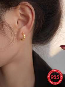 1 Pair S925 Sterling Silver Minimalist Fashion Niche Design Asymmetrical Geometric Faceted Hoop Earrings For Women, Daily Commute Versatile Classic Elegant Personalized Round Earrings, Light Luxury High-End Ins Cold Style Gentle Elegant - Ring - View 1