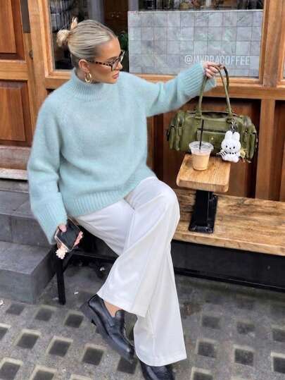 Sweater Rajut Longgar Kerah Semi-Tinggi Terbaru, Pullover Longgar Lengan Panjang Warna Polos, Atasan Nuansa Musim Gugur/Dingin, Cocok Untuk Perjalanan Kantor, Jalan-jalan Sehari-hari, Kencan, Nongkrong di Kafe, Jalan-jalan Kota, Akhir Pekan, Pakaian Kasual, Berbelanja, Pakaian Rumah, Kencan Minum Teh Sore, dan Padu Padan