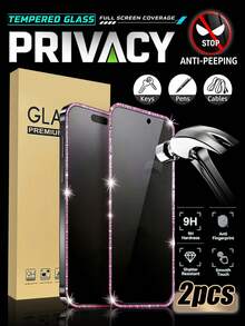 MSRI 2pcs, Pink Glitter Frame Privacy Tempered Glass Screen Protector, 9H Hardness, Anti-Peeping, Precise Fit, Suitable For Phone Cases, Fashionable Phone Accessory, Full Screen Coverage Phone Screen Protector, Compatible With Iphone Duo/18 Promax/18 Pro/18/17e/17 Pro Max/17 Pro/17Air/17/16 Pro Max/16 Pro/16 Plus/16/15 Pro Max/15//14/13/12 And Other Models. - Black - View 12