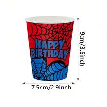 10pcs/20pcs/50pcs Halloween Spider Birthday Party Paper Cups, 9 Oz Disposable Cups Featuring A Red And Blue Spiderweb Pattern; Suitable For Halloween, Birthday Parties, And Day Of The Dead Celebrations. - Multicolor - View 2