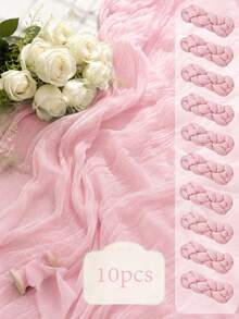Pink Layered Gauze Table Runner, Soft Semi-Transparent Cheesecloth With Vertical Pleats, Lightweight Semi-Transparent Tablecloth, Romantic Draping Decorative Centerpiece Cloth, Suitable For Dining Table And Home Decor - Pink - View 23