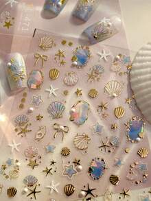 1片 5D夏季奢華海洋貝殼美甲貼紙 曬黑極光色 鮑魚貝 海星 海馬 美甲裝飾貼紙 DIY配件 - 彩色 - 查看 5