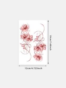 1 Sheet Red Watercolor Floral Temporary Tattoo Stickers, Delicate Magnolia With Ribbon Bow Design Fake Tattoos Waterproof Upper Arm Body Stickers Elegant Women Dating Vacation Styling - Multicolor - View 6