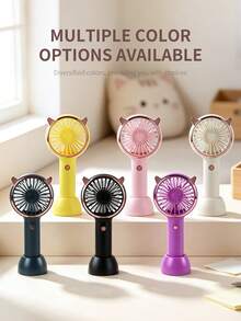 AOYI 1 pieza Ventilador mini portátil con diseño de orejas de gato, con luz LED ajustable de 3 velocidades, batería recargable de 500mAh, para uso en exteriores - Multicolor - Ver 10
