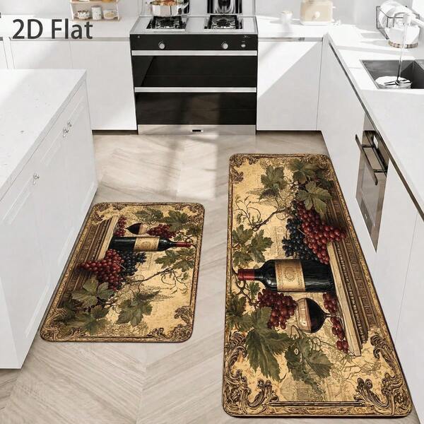 1pc Suitable For Homes Vintage Wine Grape Vine Oil Painting Rug - Non-Slip Absorbent Mat, Hand Washable Wear-Resistant Suitable /Bath/Entryway, Wine Theme Decorative For Living Room, Bedroom, Corridor, 2D Flat