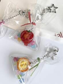 Cute Summer Fruit Bag Keychain, Sweet Strawberry Pendant For Girls, Bag & Phone Charm. Parts Color And Quantity Shipped Randomly. - Silver - View 3