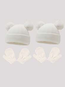 4 piezas/Set Gorro y guantes de punto para bebé, adecuado para niños/niñas, regalo ideal para Navidad/Acción de Gracias. Gorro de punto cálido, transpirable, suave y amigable con la piel para bebé - Multicolor - Ver 32