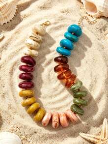 1pc European & American Bohemian Style Personalized Colorful Patchwork Large Asymmetrical Acrylic Beaded Necklace For Women, Vacation & Daily Wear - Handmade Acrylic Beaded Necklace - View 9