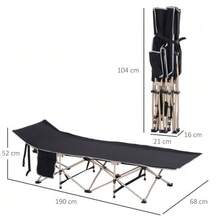 Folding Camping Cot With Carrying Bag 190 X 68 X 52 Cm Oxford Black Ideal For Camping & Outdoor Activities - Black - View 3