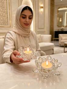 1pc Crystal Lotus Tea Light Candle Holder/Glass Tea Light Candle Holder Decor, Suitable For Christmas, Home, Wedding Party - Multicolor - View 9