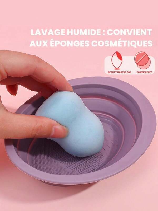 Silicone Foldable Purple Makeup Brush Cleaner, Suitable For Beauty Tools And Makeup Sponges, Makeup Sponge Cleaning Bowl, Powder Puff Makeup Brush Cleaning Silicone Pad, Home Essential, Hypoallergenic, Fragrance-Free, Manual Operation