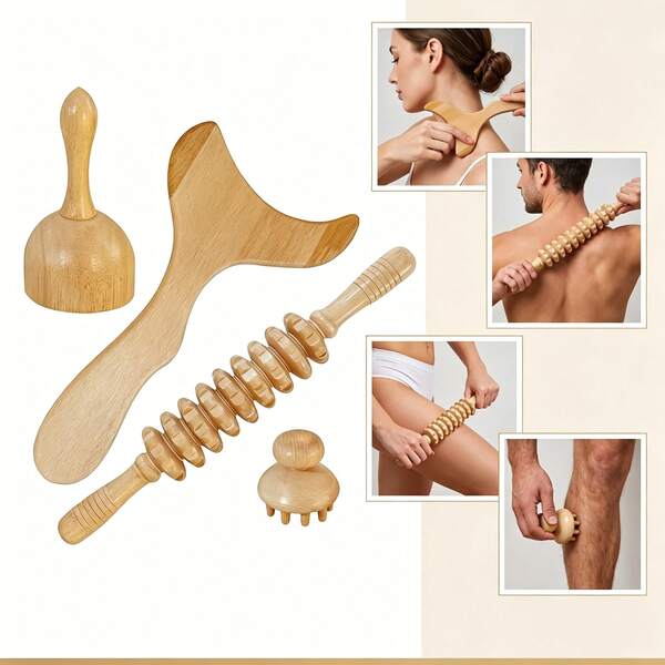 Maderoterapia 木療按摩器，抗橘皮纖維質身體塑形工具，適用於腹部、腰部、大腿、臀部，女性居家 SPA 身體輪廓修飾健身恢復套組
