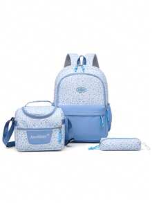 Nuevo Set de Mochila de 3 Piezas con Estampado de Leopardo en Bloques de Color, Mochila Escolar de Gran Capacidad y Ligera para Estudiantes con Estuche para Lápices y Bolsa de Almuerzo, Mochila Casual para Viajes al Aire Libre, Desplazamientos y Estudio para Estudiantes de Secundaria - Multicolor - Ver 16