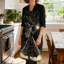 1pc Halloween Starry Sky Witch Print Apron, Featuring Pointed Hat Starry Magic Witch Pattern, Durable Cooking Apron Suitable For Bakers, Cake Decorators, BBQ Enthusiasts, Gardeners, Painters, Nail Artists - Perfect Gift For Home And Professional Chefs - Multicolor - View 8