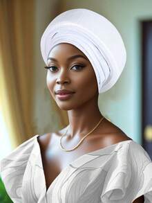 1pc Woman's Pre-Tied Gele Headwrap, Solid Pleated African Turban, Elegant Women Wedding Party Head Wrap Hat - Multicolor - View 2