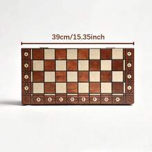 1 Set Wooden Chess Set International Board Vintage Carved Pieces 15inch Retro Vintage Chessboard With Coordinates, Portable Travel Strategy Game Gift For Adults - Multicolor - View 4