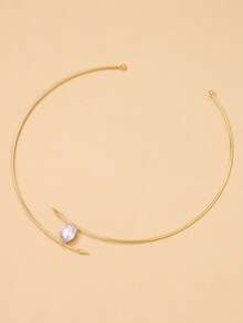 1pc Rhinestone Open Collar Necklace, Daily Wear Personalized Versatile Necklace - Gold - View 4