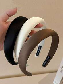 3pcs Women's 36cm/14.17in Circumference Black White Coffee High-End Vintage Elegant Gentle Solid Color High-Crown Headband Hairband Fashion Versatile Hair Accessory Suitable For Daily Wear, Outings, Face Washing, Makeup, Matching Clothes, Hair Ornament - Multicolor - View 1