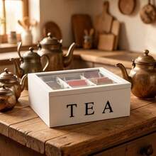 Wooden Divided Storage Box With Transparent Lid, 4-Grid/9-Grid Optional, Desktop Tea/Tea Bag/Coffee Bag Organizer, Snack/Candy Creative Home Storage Container - Multicolor - View 2