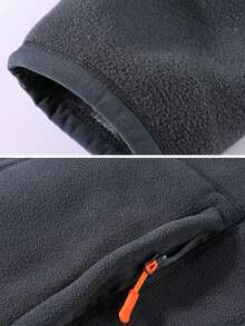 1pc Men's Dark Gray Stand Collar Fleece Jacket, Contrast Zipper Design Thickened Outdoor Hiking Fleece Top, Suitable For Young Men - Dark Grey - View 7