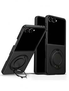 Shockproof 360 Degree Rotating Bracket Phone Case Compatible With Samsung Galaxy Z Flip8 ZFlip 7 5G Magnetic Wireless Charging Ring Holder Hard Protective Back Cover - Black - View 3