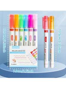 6pcs Different Curved Flower Outline Pens, Different Line Curve Shapes, Stationery For Note-Taking, Marking Colored Pencils - A - View 6