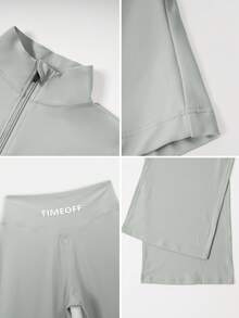 TimeOff Women's One Set Autumn/Winter Solid Color Stand Collar Jacket & High Waist Straight Leg Wide Leg Pants - Grey - View 4