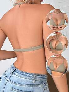 Grey Front-Closure Wireless Bra With Fixed Padding, Detachable Shoulder Straps, Multiple Wearing Styles: Camisole, Cross-Back, And Tank Top, All Day Comfort - Grey - View 4