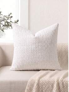 1pc Chenille Decorative Pillow Cover, Soft Woven Texture Luxury Cushion Cover For Bed And Living Room Sofa - White - View 9