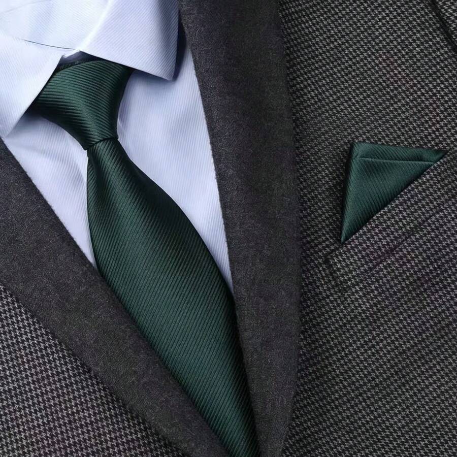 1 Set de Corbata y Pañuelo de Bolsillo de unicolor Casual de Poliéster, para Todas las Estaciones, Adecuado para Uso Diario, Fiesta, Fotografía, Compras, Corbata de Moda - Multicolor - Ver 1