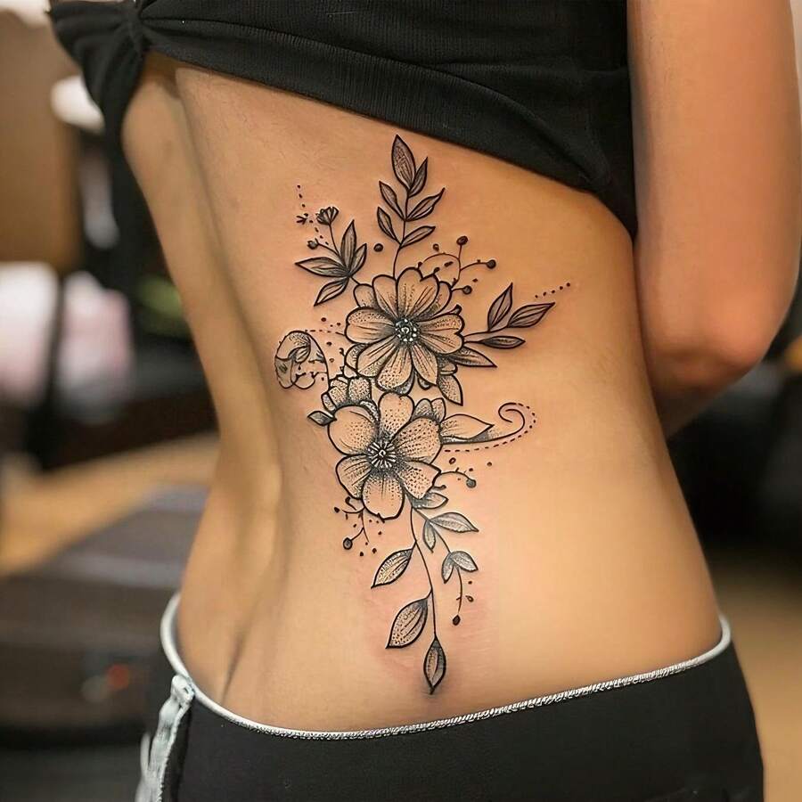 1Pc Washable Temporary Tattoo, Vivid Red Ink Flower Minimalist Design, Suitable For Daily Use - Brown - View 1