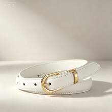 1件白色細款女式腰帶，休閒風格，適合日常搭配牛仔褲與裙子 - 白色 - 查看 6