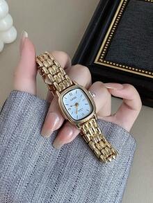 1件女款金色圓形石英手錶，優雅時尚，適合日常佩戴，生日/畢業禮物，派對與聚會 - 金色 - 查看 2