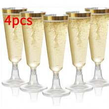 8個金色香檳杯 5盎司金邊透明塑膠香檳杯，可重複使用大包裝，適合婚禮、聖誕乾杯用杯 - 彩色 - 查看 12