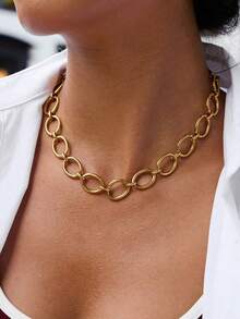 S SHOPBOHO 1pc Stainless Steel Geometric Circle Collarbone Chain Exaggerated Chain Necklace Summer Non-Fading Jewelry - Geometry - View 1
