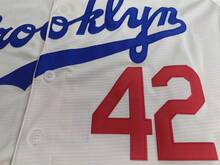 Men's #42 Legendary Jackie Robinson Beige Embroidered Baseball Jersey, 1955 Champion Vintage Commemorative Baseball Apparel, Fan Gift - Beige - View 5