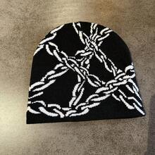 1pc Unisex Chain Jacquard Knit Beanie, Millennium Gothic Intertwined Chain Pattern Elastic Pull-On Hat, Streetwear Style, Suitable For Daily Wear, Skateboarding, Outdoor, Autumn/Winter - A - View 13