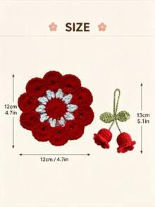 Handmade Flower Crochet Coaster Set With Hanging Ornament, Cute Red Floral Knitted Drink Coaster, Heat Resistant Table Mat For Coffee Mug, Aesthetic Home Desktop Decor - Multicolor - View 4