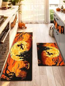 1/2pcs Halloween Witch Pattern, Vintage Diatomaceous Earth Mat, Super Absorbent, Non-Slip, Perfect For Bathroom, Kitchen And Dining Room, Quick Dry, Machine Washable, Ideal Gift For Home Decor And Bathroom Mat - Multicolor - View 1
